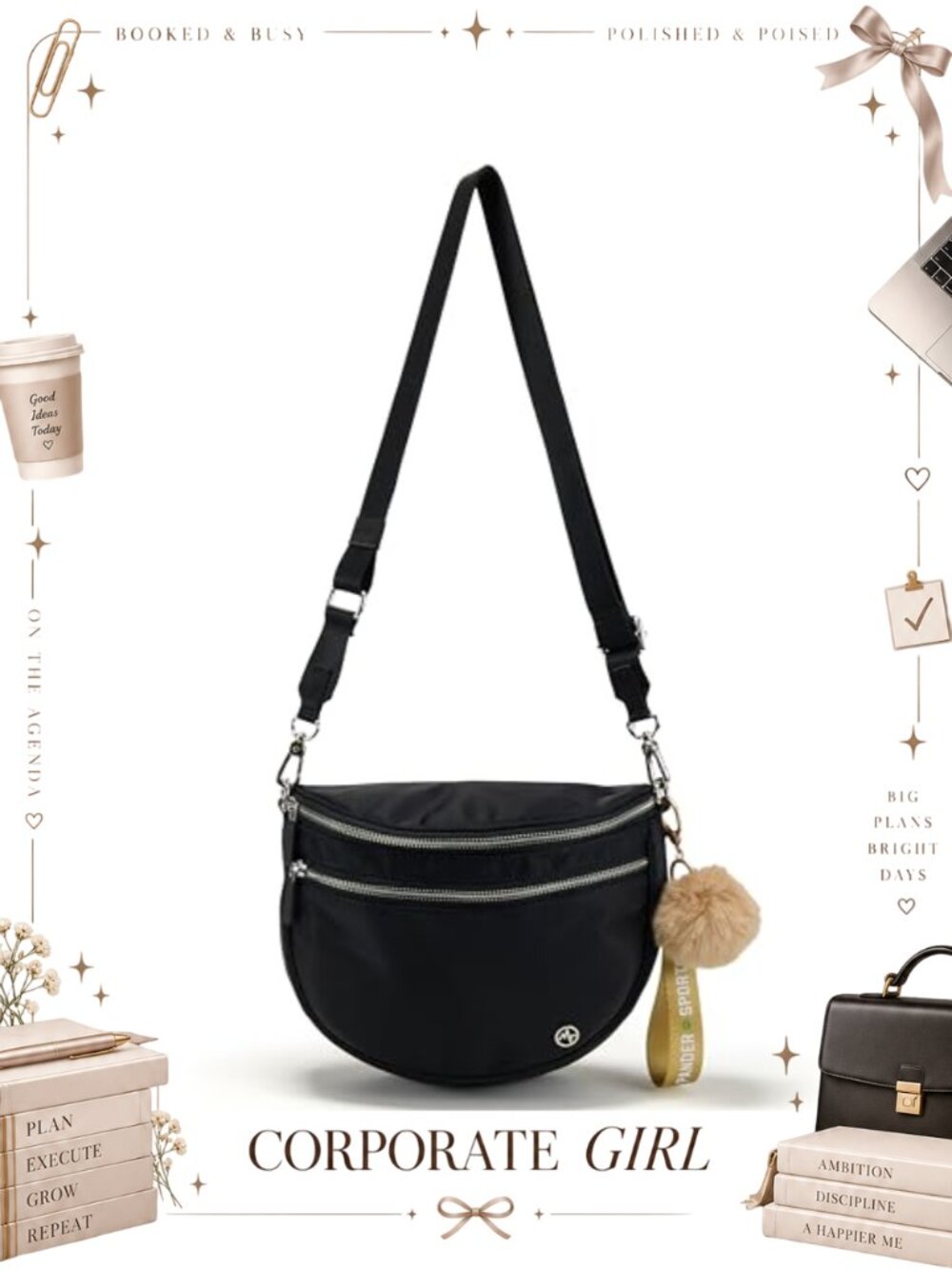 Nylon Crossbody Bum Bag Fanny Pack Adjustable Strap Keychain Charm